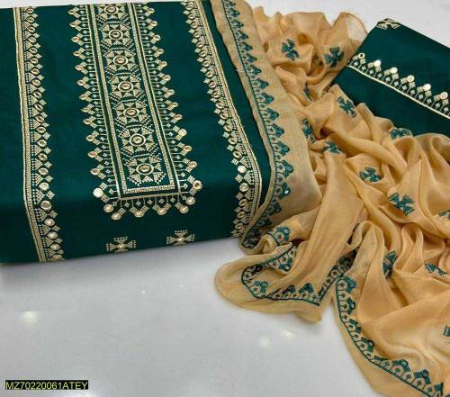 3pcs Emborided  unstitched Suit