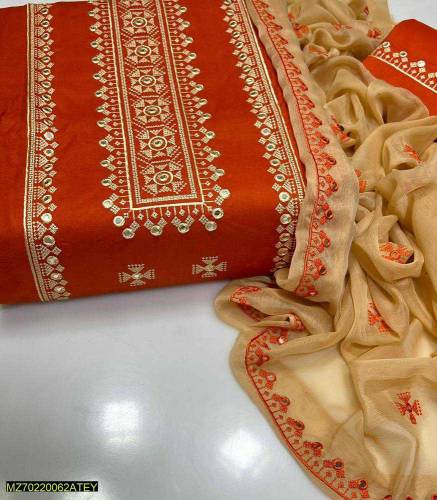 3pcs Emborided  unstitched Suit