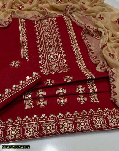 3pcs Emborided  unstitched Suit