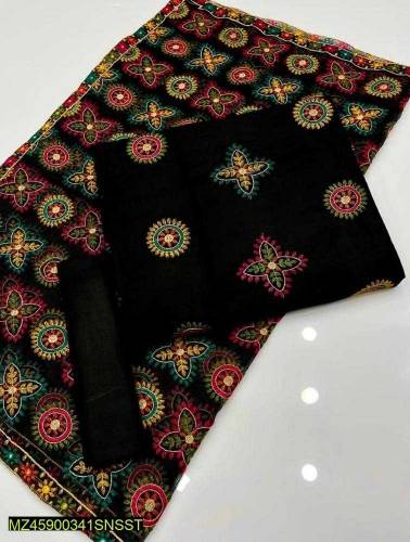 3 Pcs Women's Unstitched Net Printed Suit