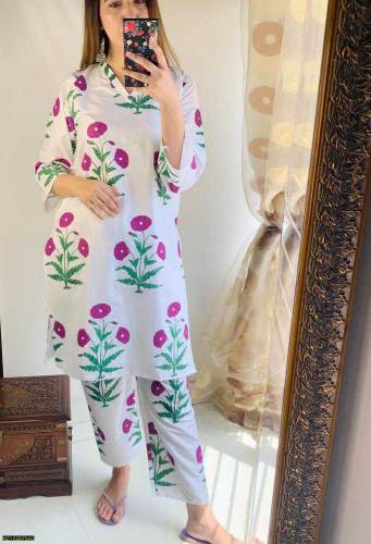 2Pc Women Stitched Lilen Printed Shirt & Trouser