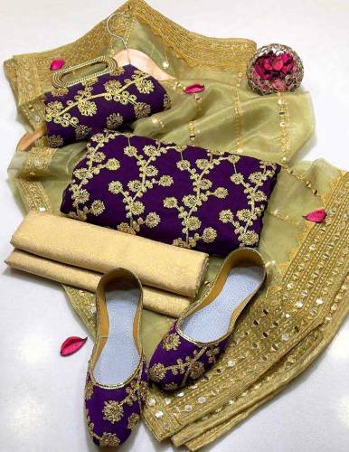 5 pcs women's unstitched chiffon embroided suit