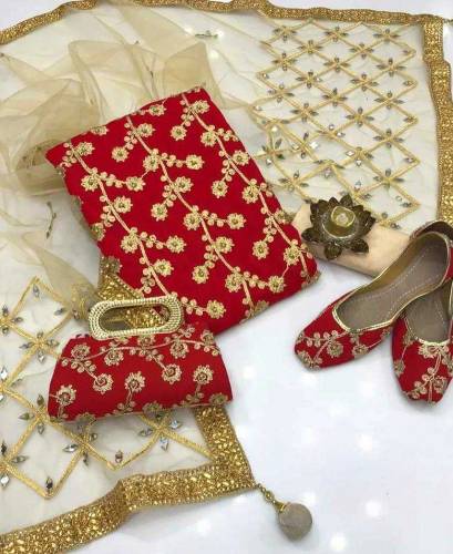 5 pcs women's unstitched chiffon embroided suit