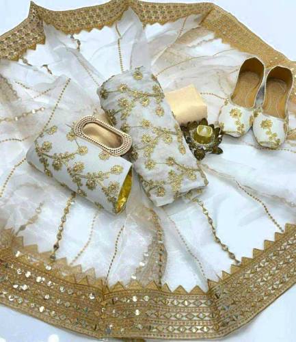 5 pcs women's unstitched chiffon embroided suit