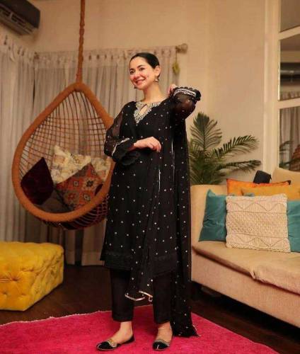 3 pcs stitched woman's chiffon embroided suit 