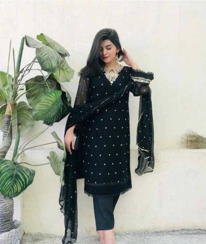 3 pcs stitched woman's chiffon embroided suit 