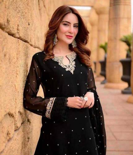 3 pcs stitched woman's chiffon embroided suit 