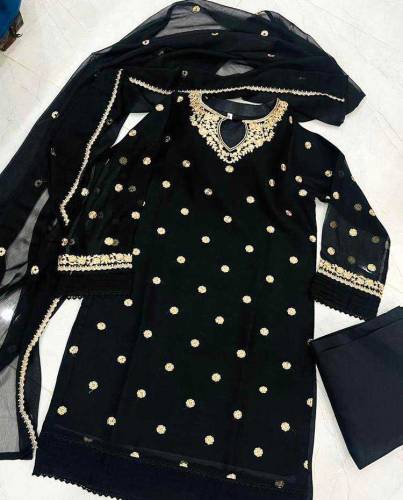 3 pcs stitched woman's chiffon embroided suit 