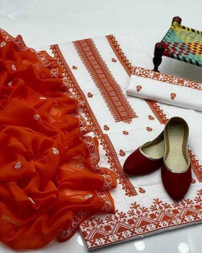 3 Pcs women unstitched lawn embroidered suit
