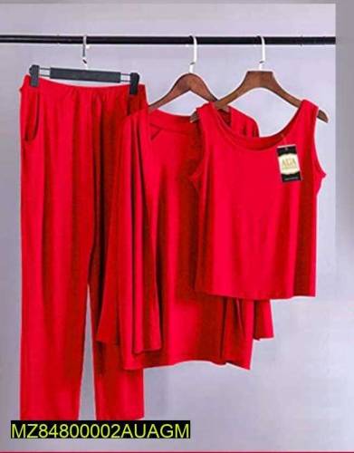 3pcs womens stitched jersey plain sleepwaer 