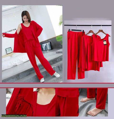 3pcs womens stitched jersey plain sleepwaer 