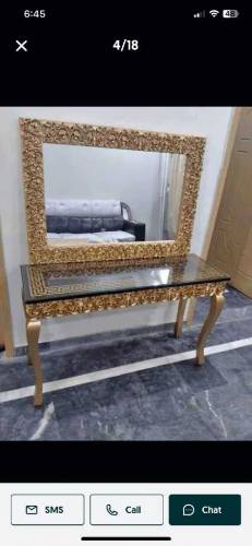 Solid wood console with frame.