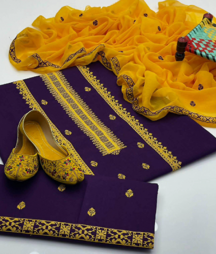 3 PCs Women Unstitched Lawn Embroidered Suit 