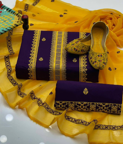 3 PCs Women Unstitched Lawn Embroidered Suit 