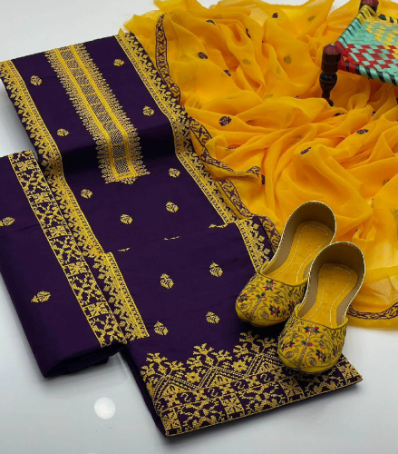 3 PCs Women Unstitched Lawn Embroidered Suit 