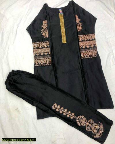 2 pcs women's stitched katan silk tilla embroidered suit  