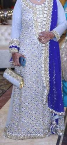 Gray maxi blue dupatta with gray parce