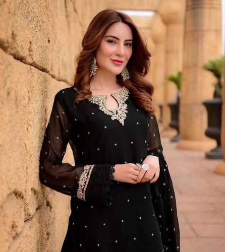 Women's black embroided stitched dress