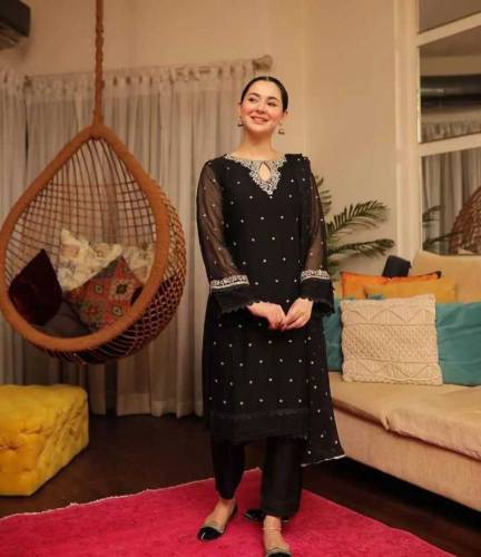 Women's black embroided stitched dress