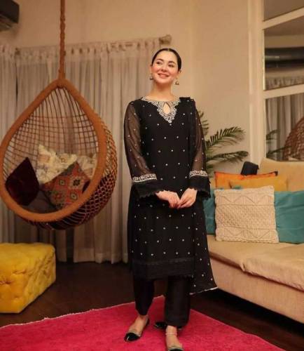 Women's black embroided stitched dress