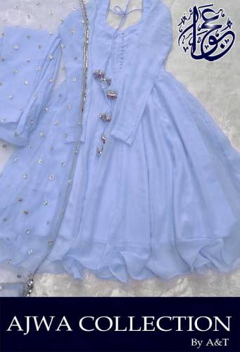 fabric chiffon 3 piece stitched maxi