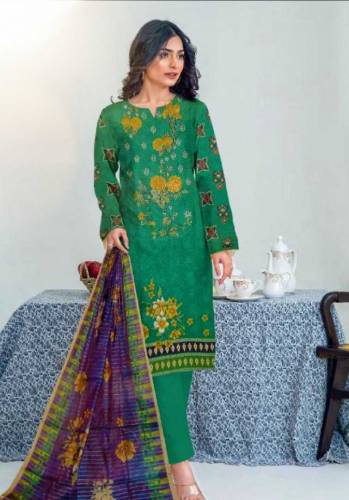 3 PCs women's unstitched lawn printed suit