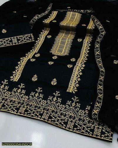 3 Pcs Women's Unstitched Lawn Embroidered Suit
