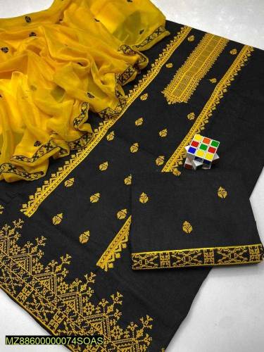 3 Pcs Women's Unstitched Lawn Embroidered Suit