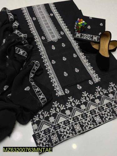 3 Pcs Women's Unstitched Lawn Embroidered Suit