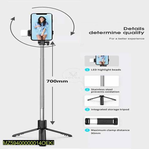 Selfie Stick with LED light, Mini tripod stand 