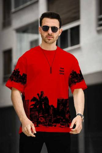 super fine drop shoulder t-shirt screen print new city branded Causal 