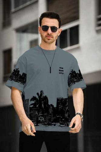 super fine drop shoulder t-shirt screen print new city branded Causal 