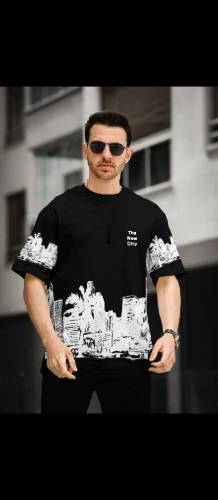 super fine drop shoulder t-shirt screen print new city branded Causal 