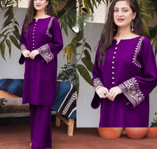 women's stitched linen embroided suit 2pcs 