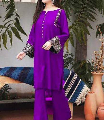 women's stitched linen embroided suit 2pcs 