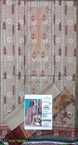 3 Pcs Women Unstitched Lawn Embroidered Suit