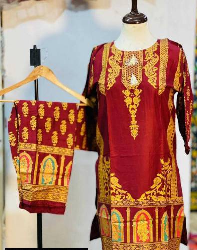 2 PCs Women's Stitched Linen Printed Suit.    BEST Quality 