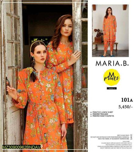 3 PCs women's unstitched lawn printed suit 