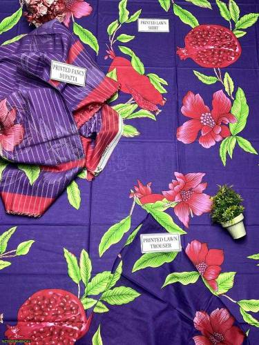 3 PCs women unstitched lawn printed suit 