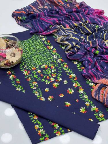 *Soft Cotton Lawn Handmade Pakka Tanka Embroidery Work Shirt and Plain