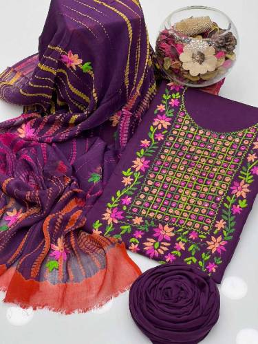 *Soft Cotton Lawn Handmade Pakka Tanka Embroidery Work Shirt and Plain