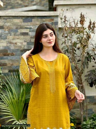 2 Pce women's Stitches cotton Embroidered Shirt And trouser