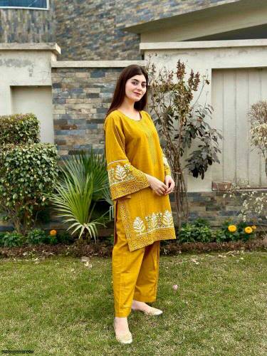 2 Pce women's Stitches cotton Embroidered Shirt And trouser