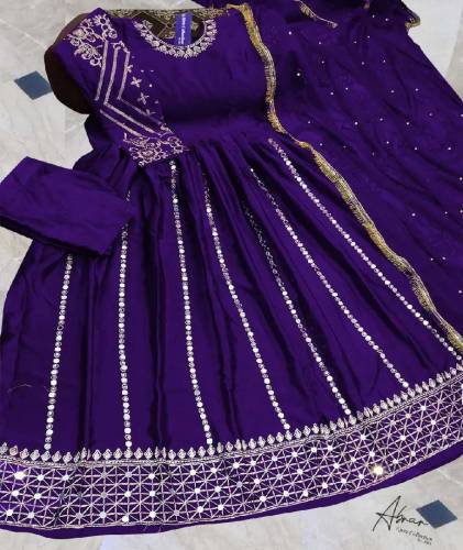 fabric silk 3 piece emboridred stitched maxi