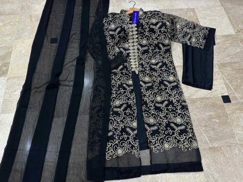 fabric silk organza duppata chiffon 4 pieces emboridred stitched suite