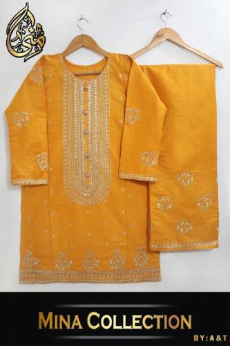 fabric cotton 2 piece emboridred stitched suite