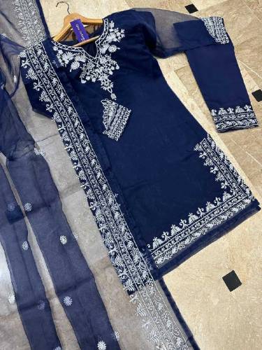 fabric organza with chiffon duppata 3 piece emboridred stitched suite