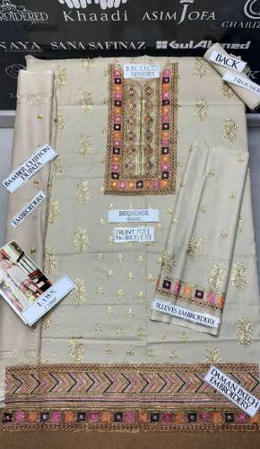 fabric lawn chickenkari work emboridred 3 piece unstitched suite