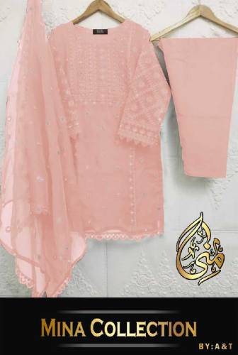 fabric organza 3 piece emboridred stitched suite