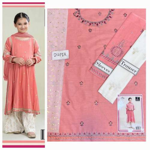 fabric lawn 3 piece emboridred unstitched suite for girls